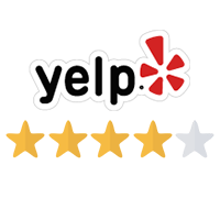 Yelp logo, four 4 stars reviews